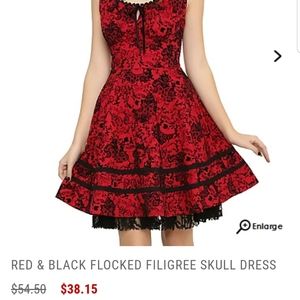 Red and Black Flocked Filigree Dress